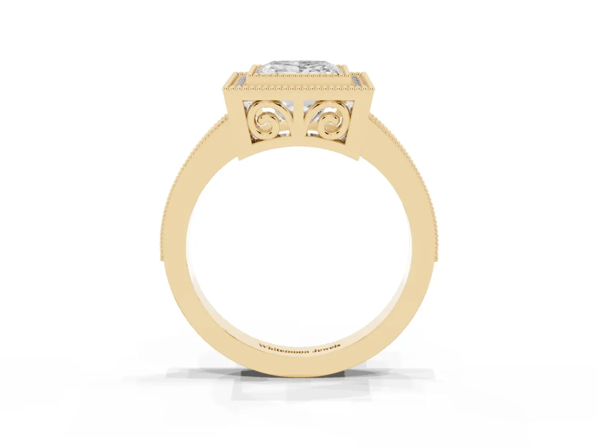 Princess Cut Cut Halo Pavé Diamond Ring Yellow gold