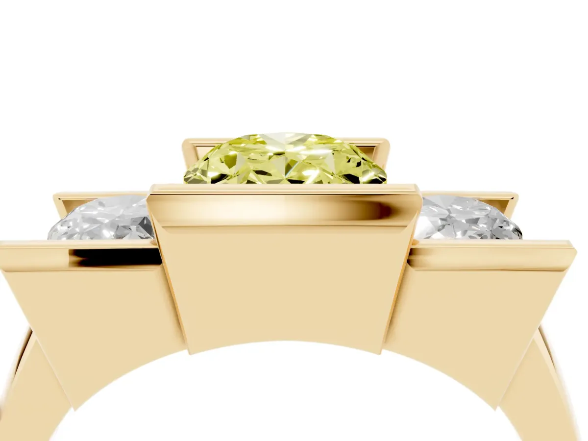 Fancy Yellow Three Stone Oval Cut Cut Channel Set Diamond Ring Yellow gold