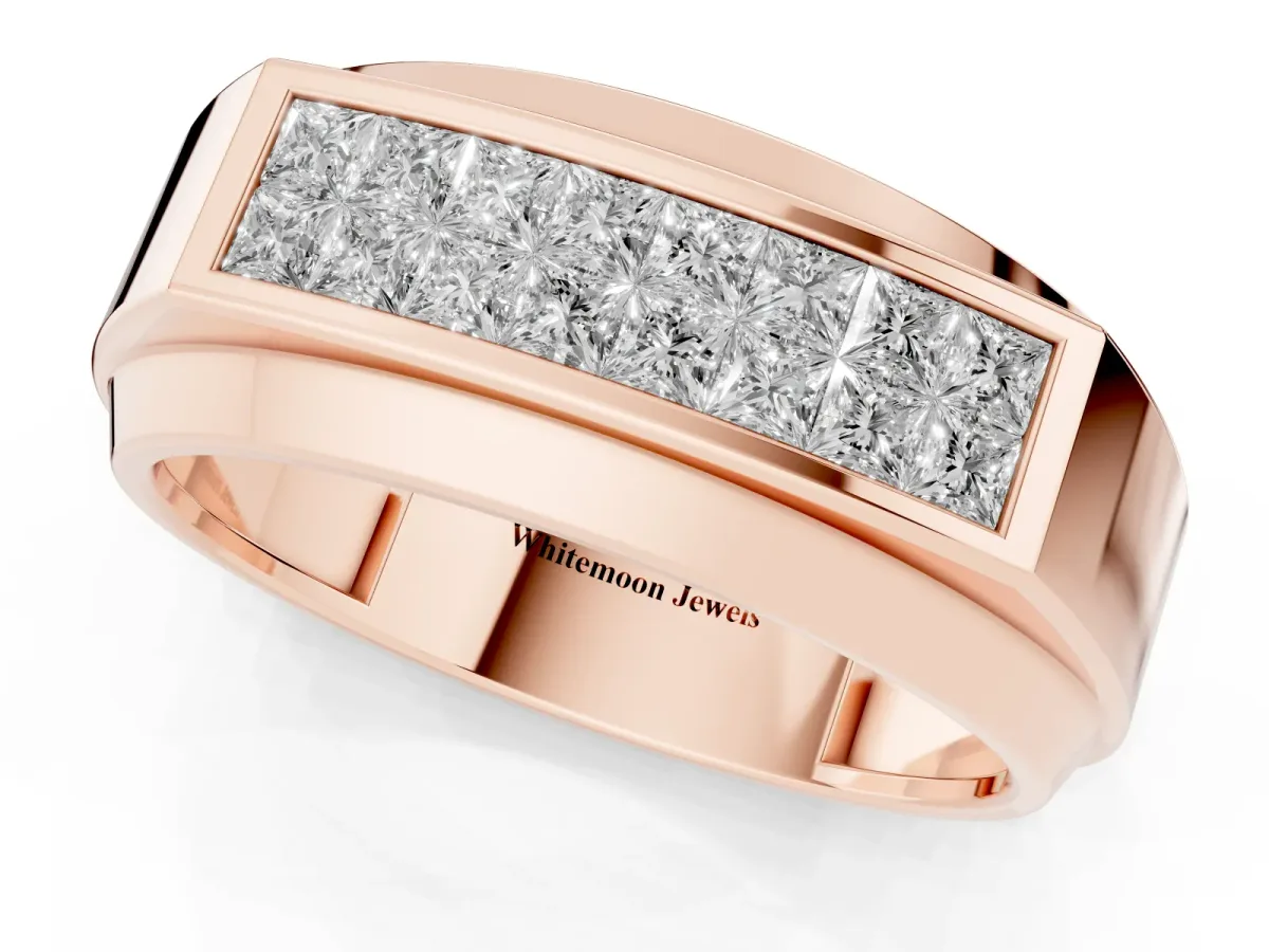 Princess Diamond Pavé Panel Mens Band Rose gold