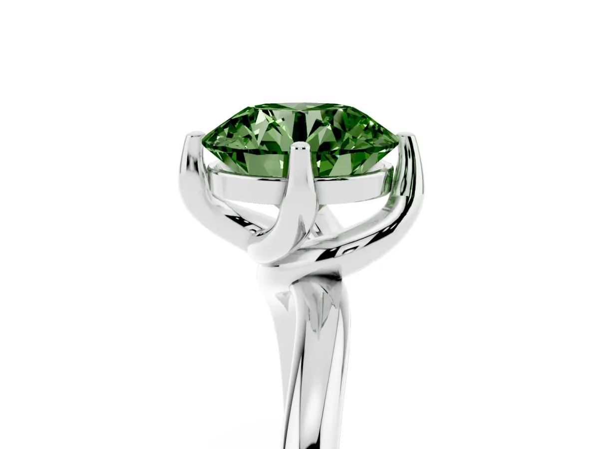 Fancy Green Round Cut Diamond Solitaire Engagement Ring with Four-Prong Setting and Classic Band White gold