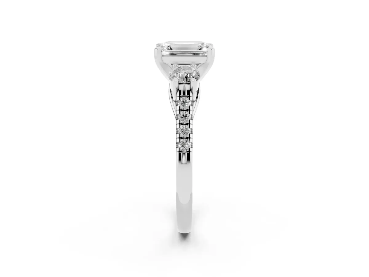 Three-Stone Emerald Cut Diamond Pavé Band with Four-Prong Setting Silver