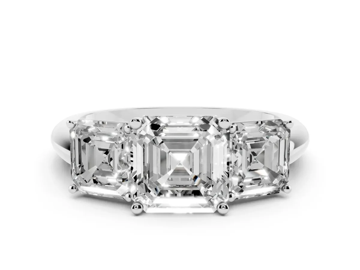 Three-Stone Asscher Cut Cut Diamond Engagement Ring with Prong Setting on a White Gold Band White gold
