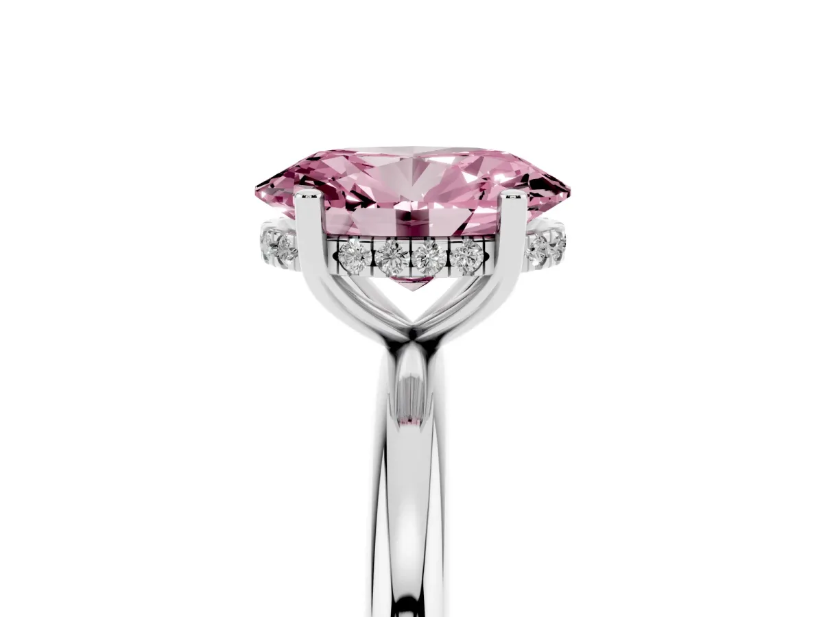 Fancy Pink Oval Cut Cut Solitaire Engagement Ring with Four-Prong Setting and Classic Band Silver