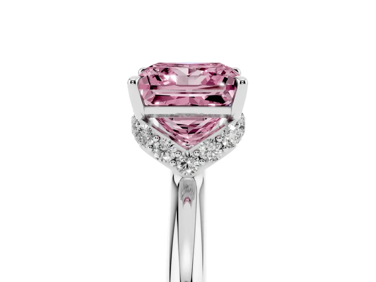 Fancy Pink Princess Cut Brilliant Solitaire Engagement Ring with Six-Prong Setting and Classic Band Silver