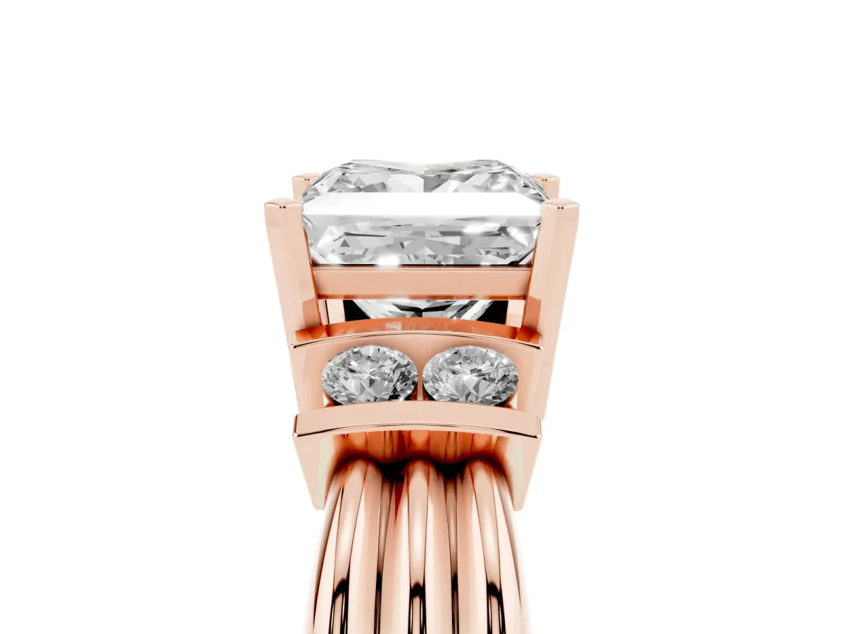 Princess Cut Cut Three-Stone Channel Set Ring with Bar Prongs Rose gold
