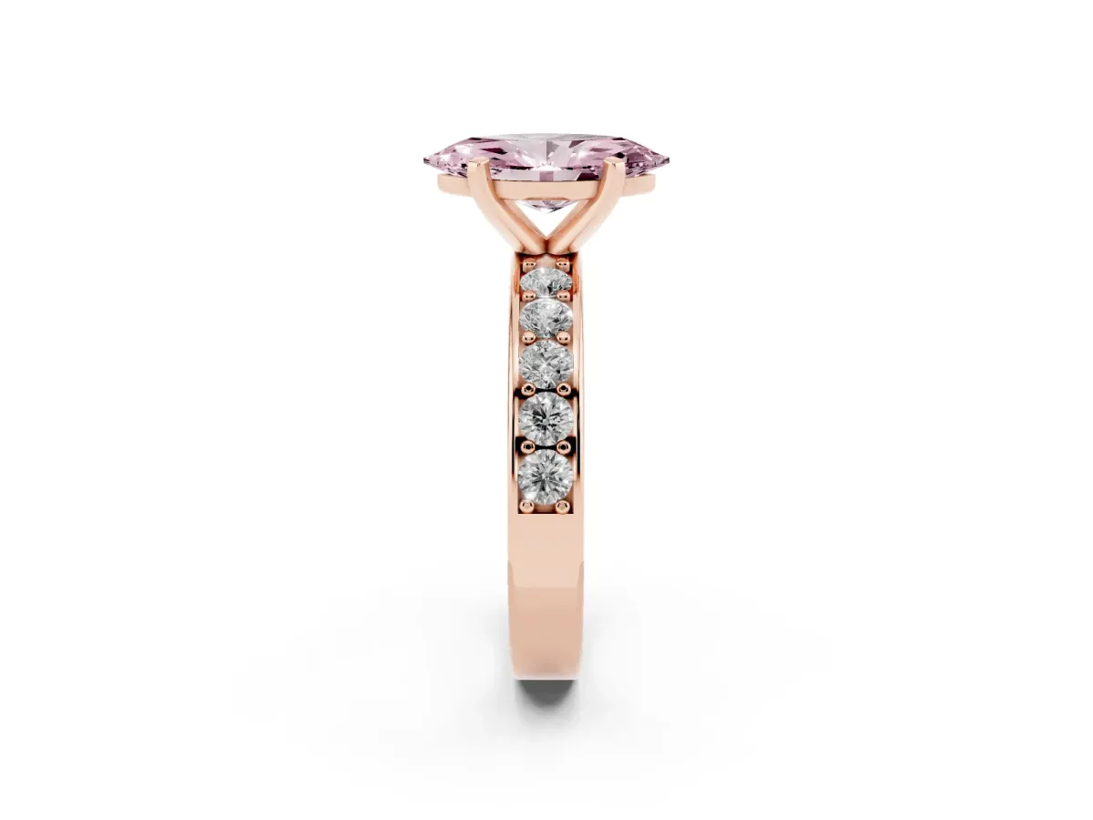 Fancy Pink Marquise Cut Diamond Engagement Ring with Channel Set Round Band and Prong Setting Rose gold
