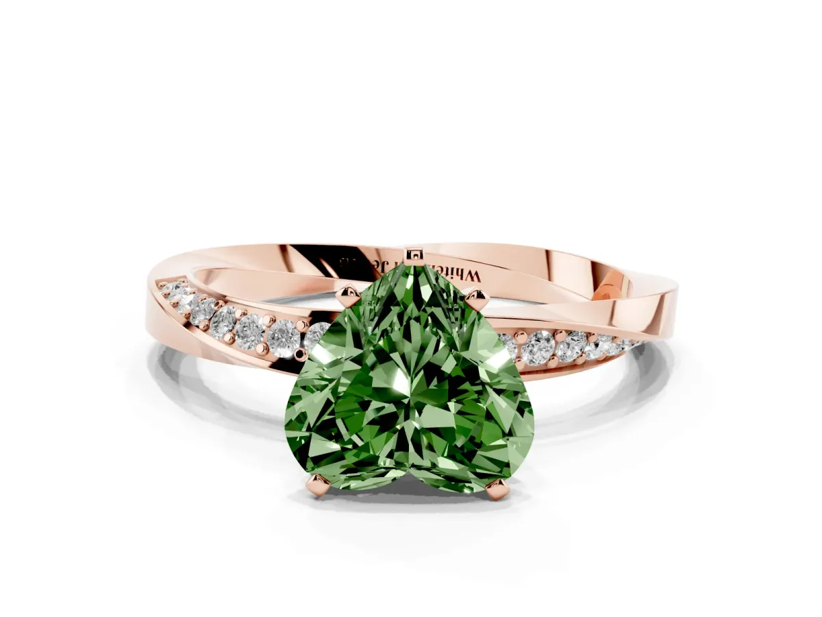 Fancy Green Heart Cut Diamond Engagement Ring with Side Stone Accents and Four-Prong Setting Rose gold