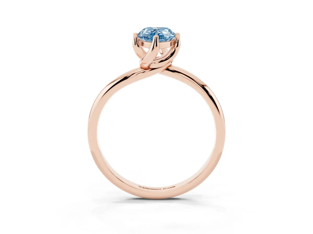 Fancy Blue Pear Cut Diamond Solitaire Engagement Ring with Four-Prong Setting and Classic Band Rose gold