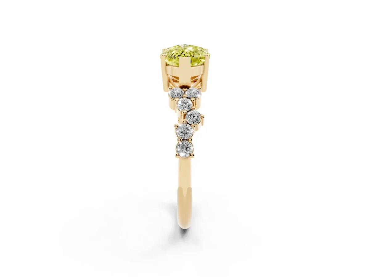Fancy Yellow Marquise Cut Diamond Scattered Round Accent Ring with Prong Setting Yellow gold