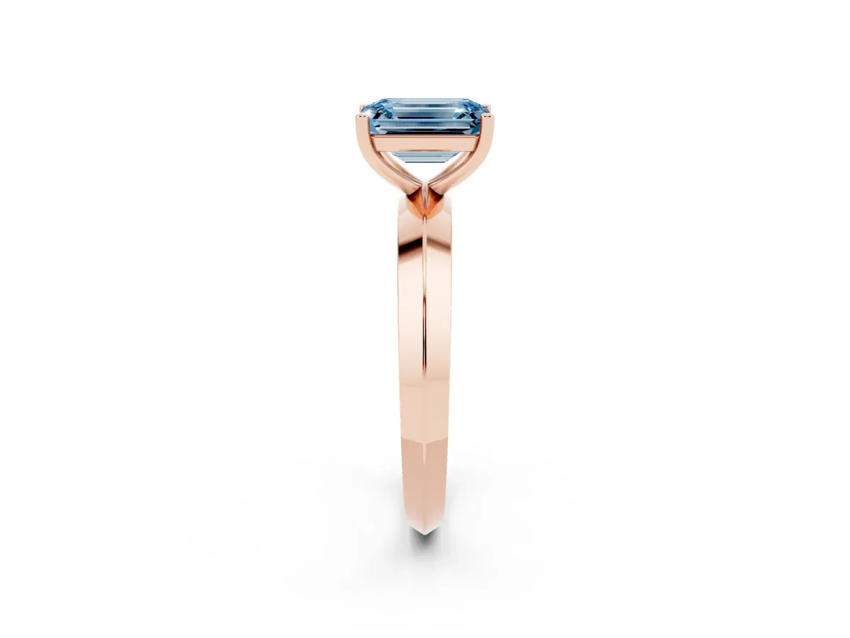 Fancy Blue Emerald Cut Cut Solitaire Engagement Ring with Flat Band and Four-Prong Setting Rose gold