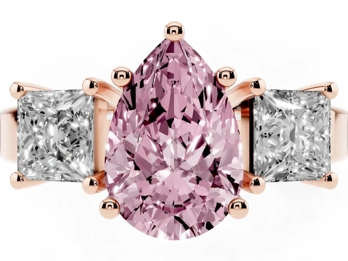 Fancy Pink Three-Stone Pear Cut Cut Solitaire Ring with Prong Setting Rose gold