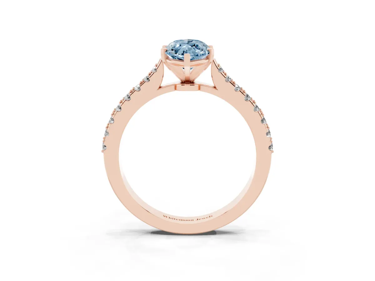 Fancy Blue Marquise Cut Cut Solitaire Diamond Engagement Ring with Pave Band and Four-Prong Setting Rose gold