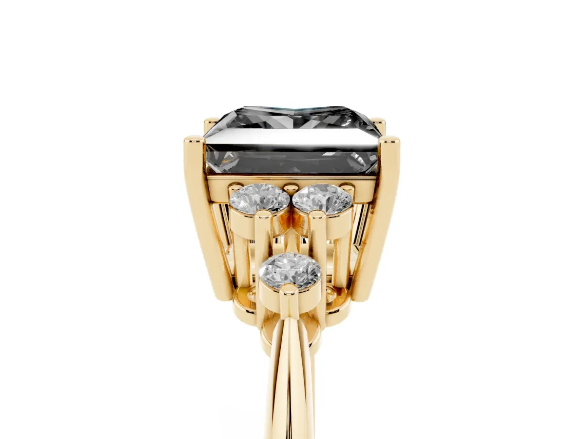 Fancy Black Princess Cut Cut Diamond Cluster Ring with Solitaire Band and Four-Prong Setting Yellow gold