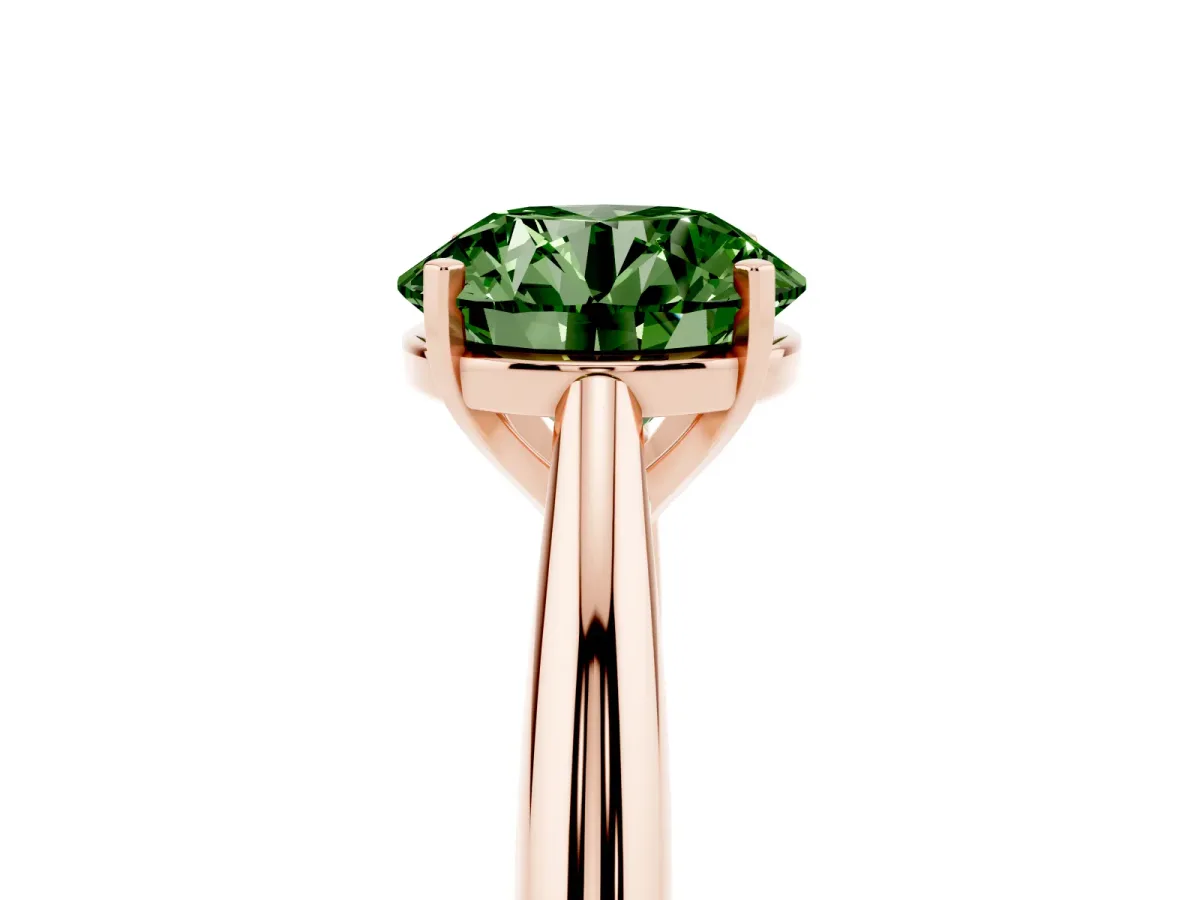 Fancy Green Round Cut Diamond Solitaire Engagement Ring with Cathedral Setting and Four-Prong Mount Rose gold