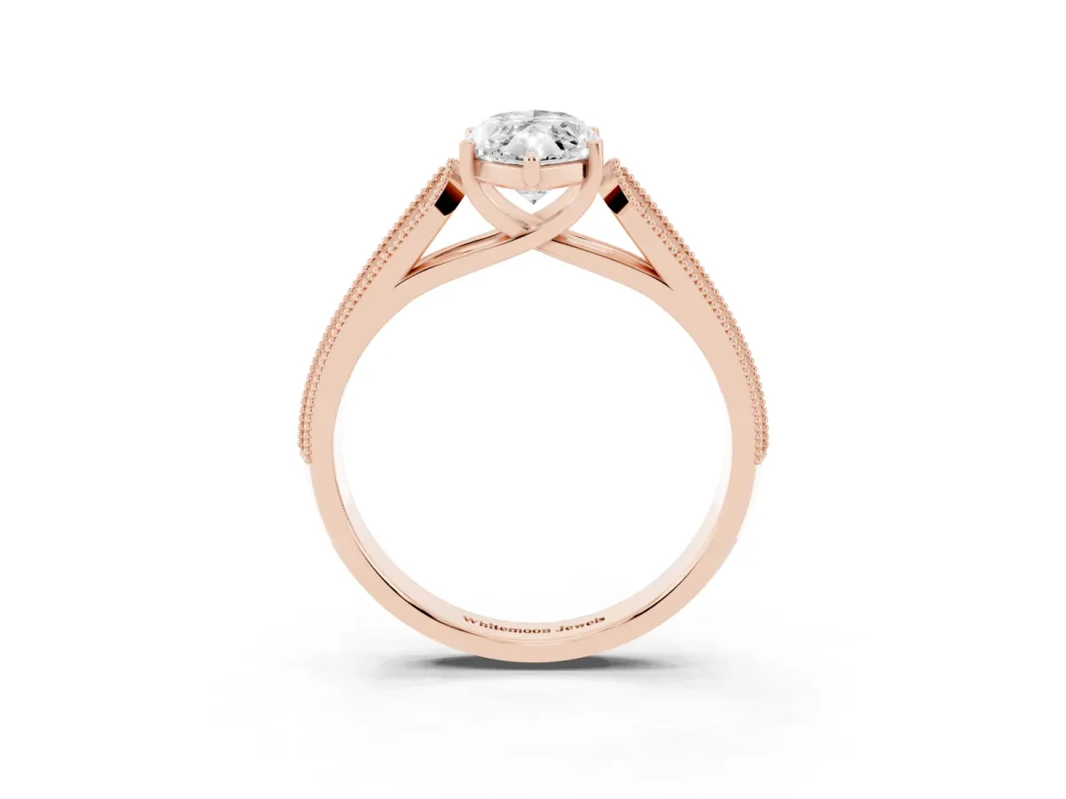 Marquise Cut Cut Pave Split Shank Engagement Ring with Four-Prong Setting Rose gold