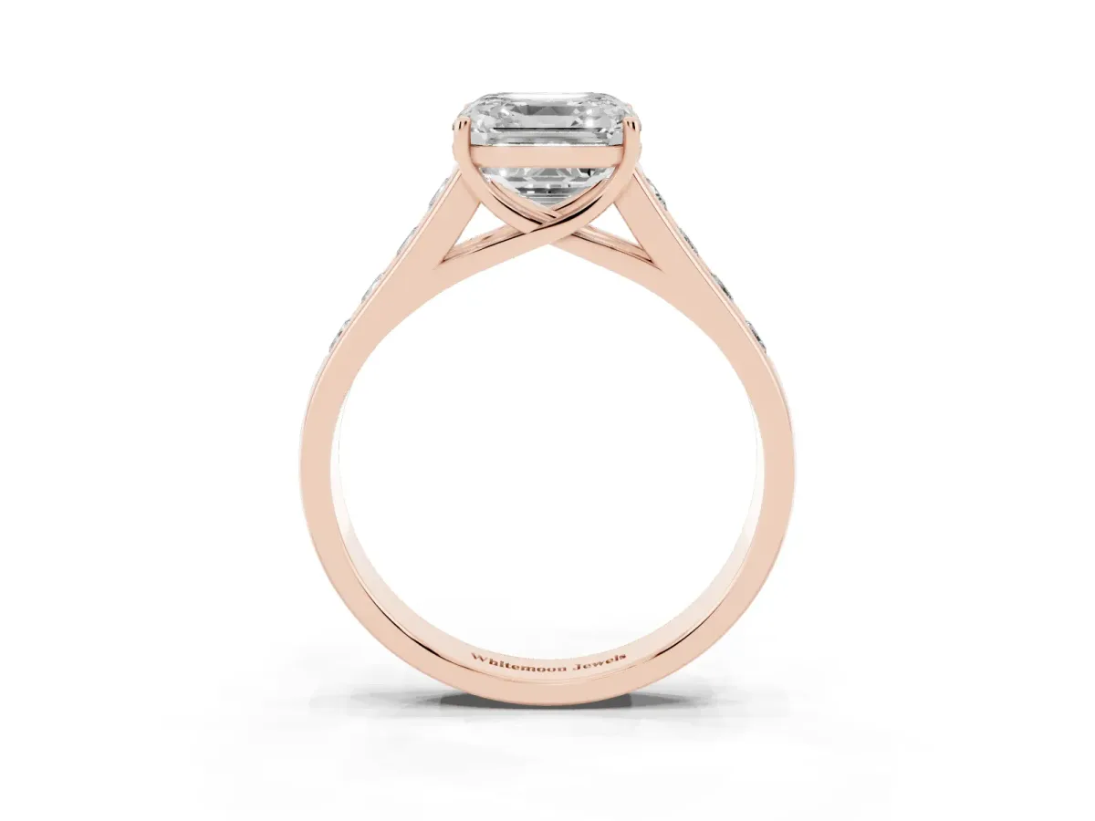 Asscher Cut Solitaire Channel-Set Diamond Engagement Ring with Four-Prong Setting Rose gold
