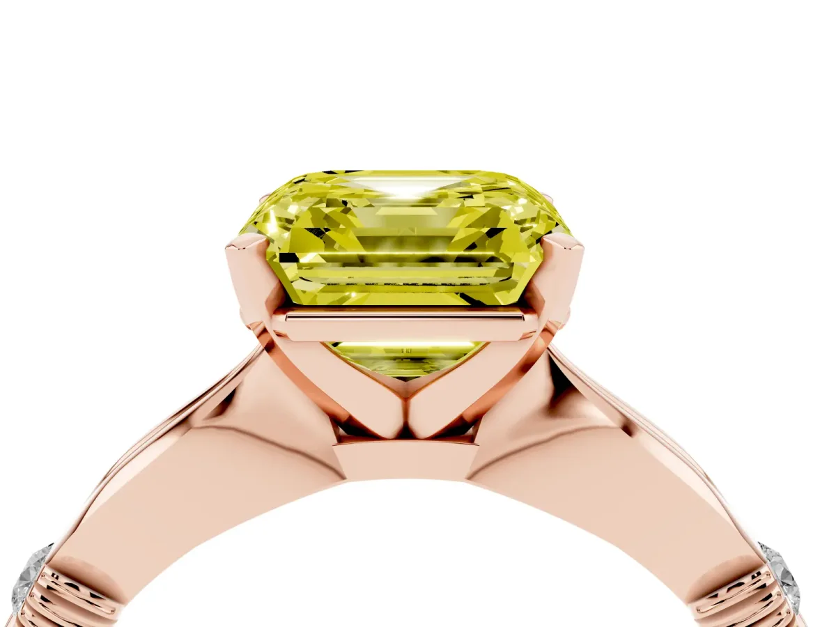 Fancy Yellow Asscher Cut Solitaire Diamond Twisted Band with Four-Prong Setting Rose gold