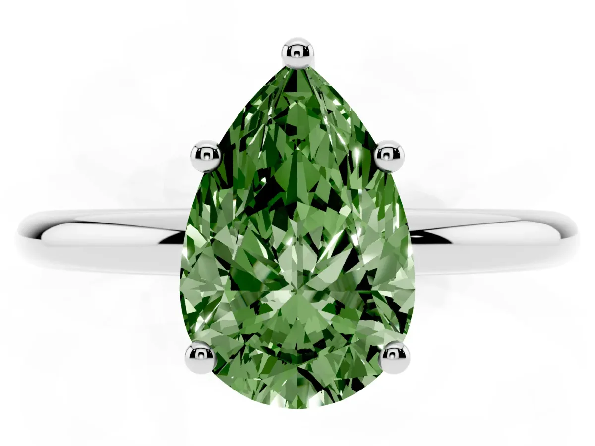 Fancy Green Pear Cut Cut Solitaire Engagement Ring with Four-Prong Setting and Classic Band White gold