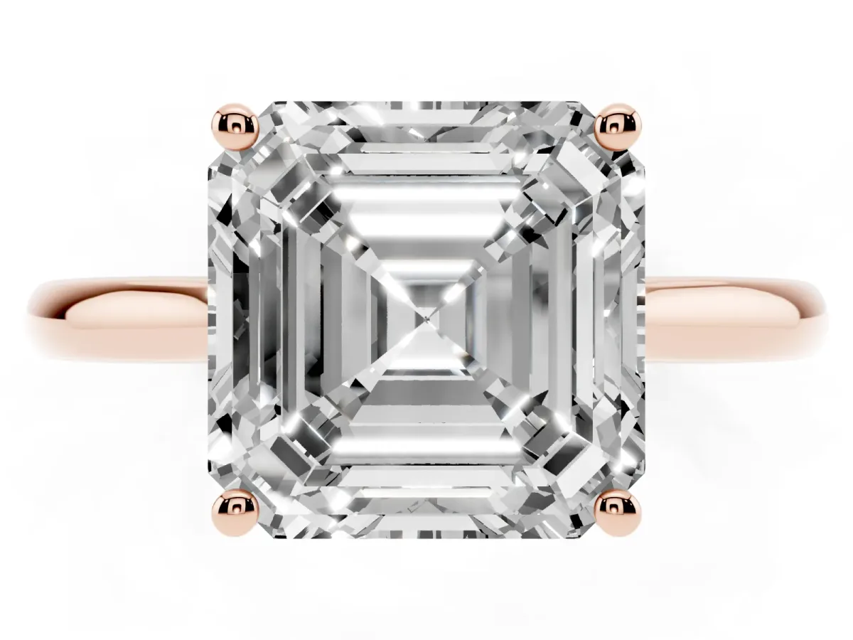 Asscher Cut Cut Solitaire Ring with Cathedral Band and Four-Prong Setting Rose gold