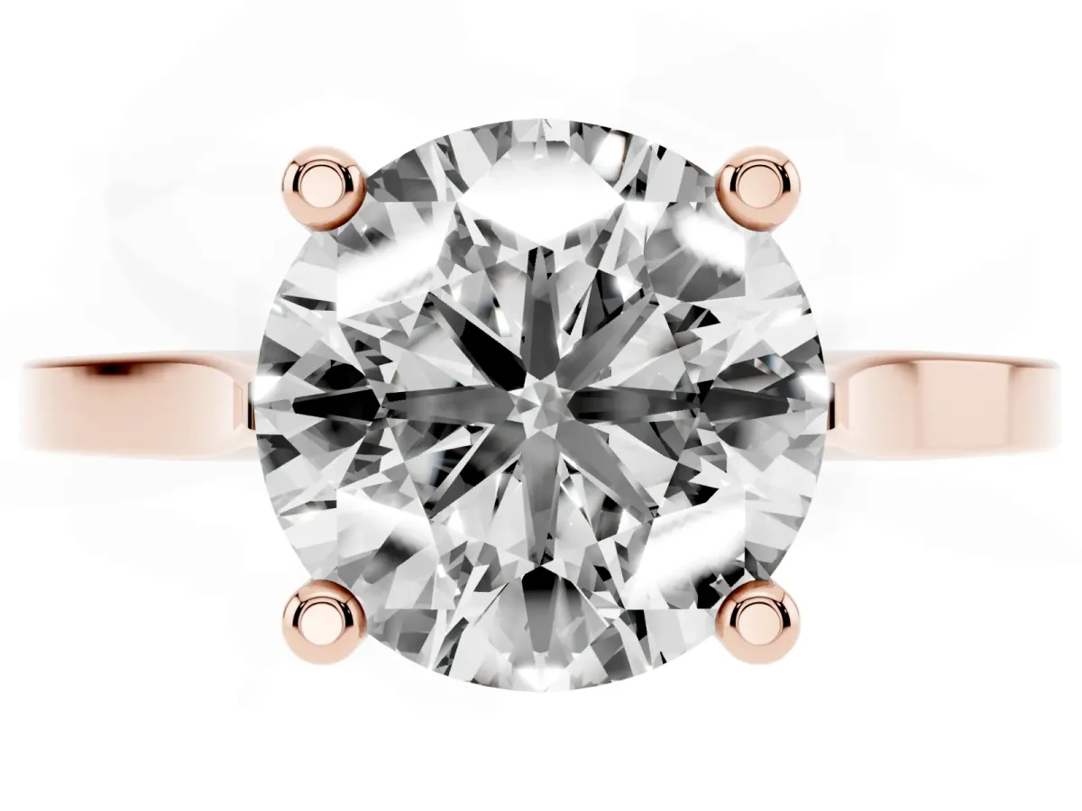 Round Cut Solitaire Diamond Ring with Four-Prong Setting and Tapered Band Rose gold