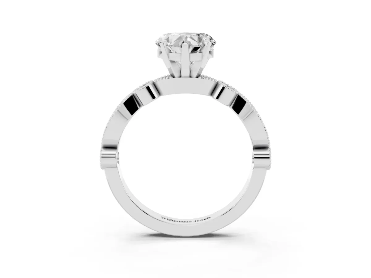 Heart Cut Milgrain Bezel Diamond Engagement Ring with Solitaire Prong Setting Silver