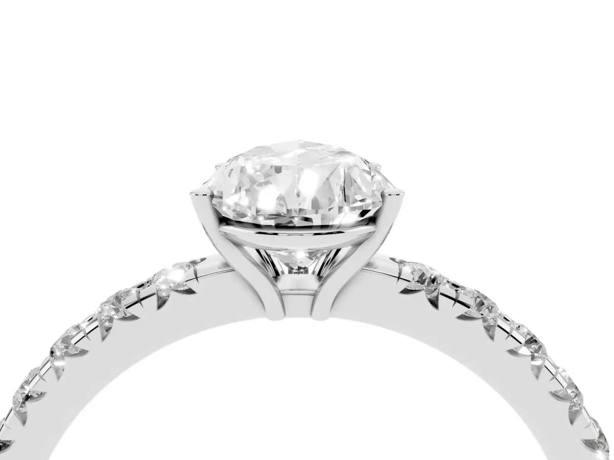 Pear Cut Diamond Pavé Solitaire Engagement Ring with Four-Prong Setting Platinum