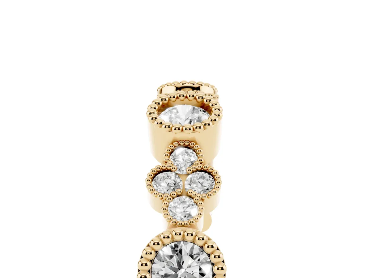 Milgrain Bezel Set Round Diamond Cluster Eternity Band Yellow gold