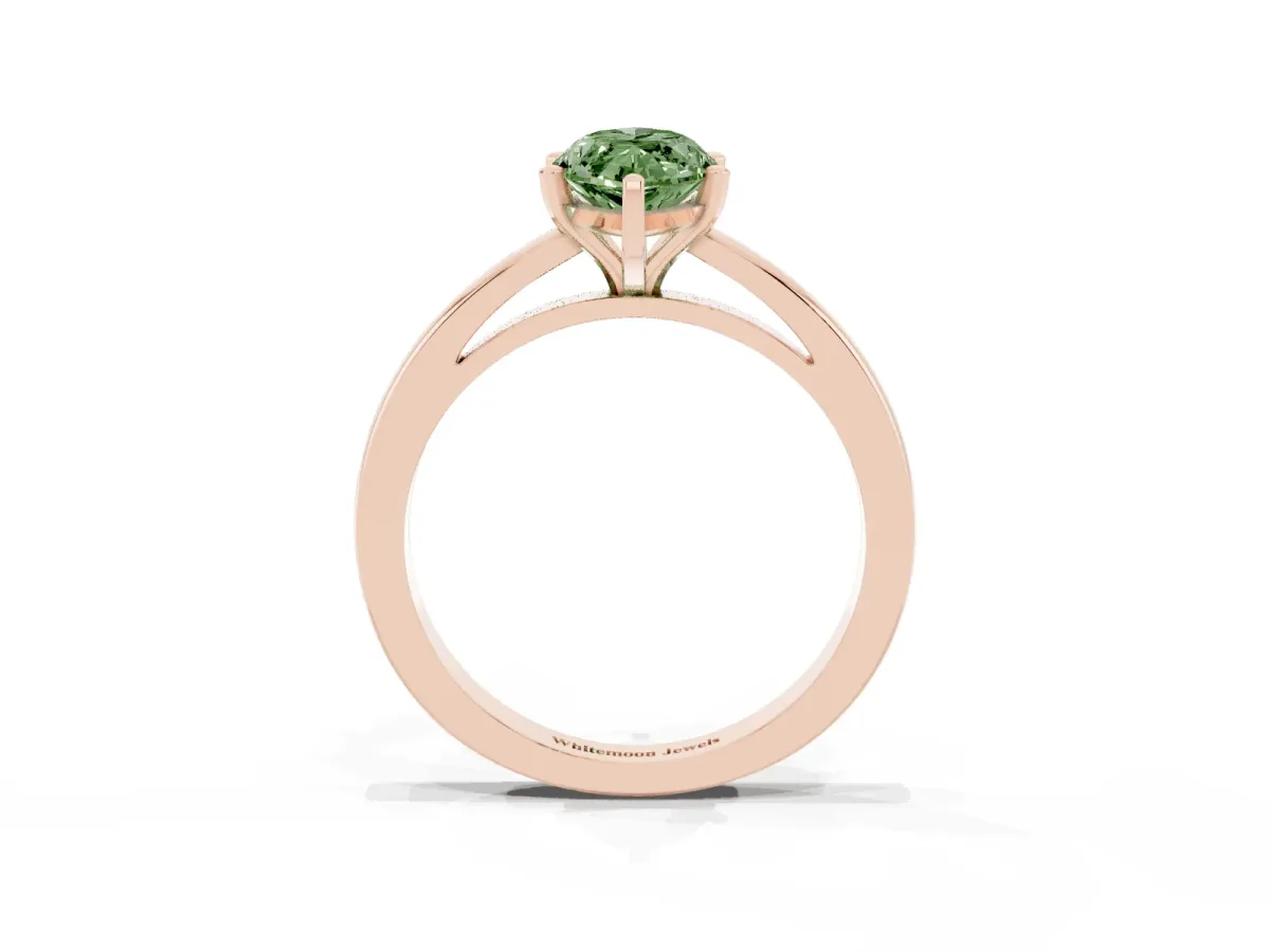 Fancy Green Marquise Cut Solitaire Diamond Engagement Ring with Four-Prong Setting on a Classic Band Rose gold