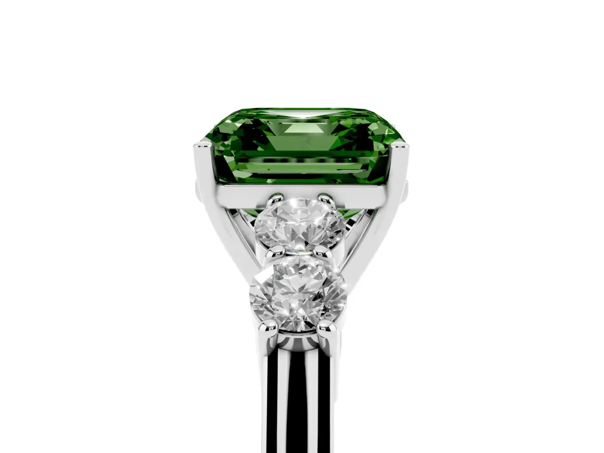 Fancy Green Asscher Cut Cut Diamond Five-Stone Prong Set White Gold Ring Platinum