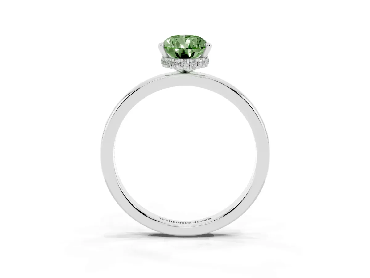 Fancy Green Pear Cut Solitaire Engagement Ring with Cathedral Band and Four-Prong Setting Silver