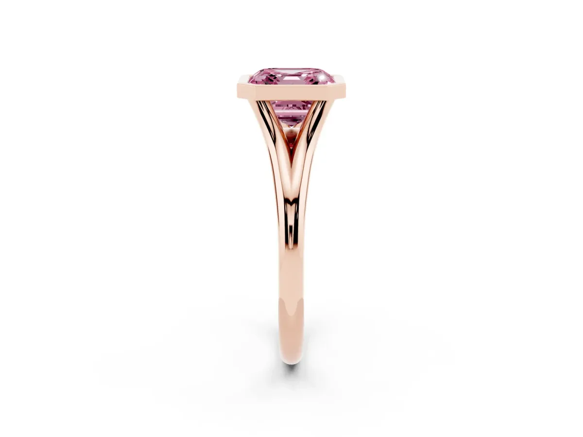 Fancy Pink Bezel Set Asscher Cut Cut Solitaire Ring with Tapered Band Rose gold