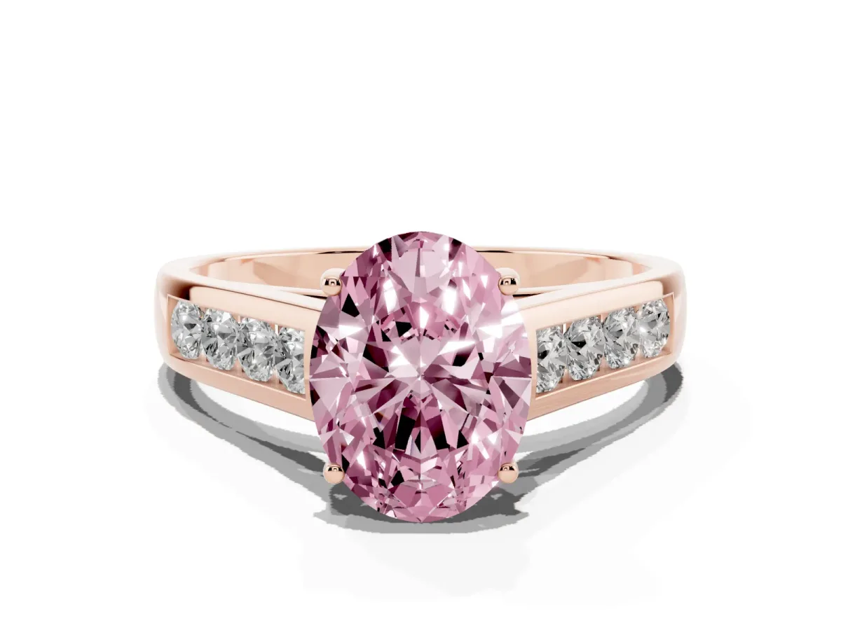 Fancy Pink Oval Cut Solitaire Channel-Set Diamond Engagement Ring with Four-Prong Setting Rose gold
