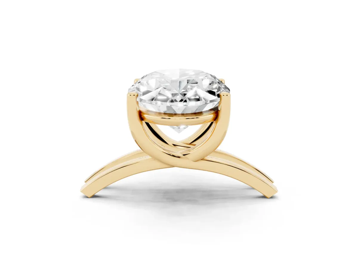 Oval Cut Cut Diamond Solitaire Engagement Ring with Tapered Plain Band and Four-Prong Setting Yellow gold