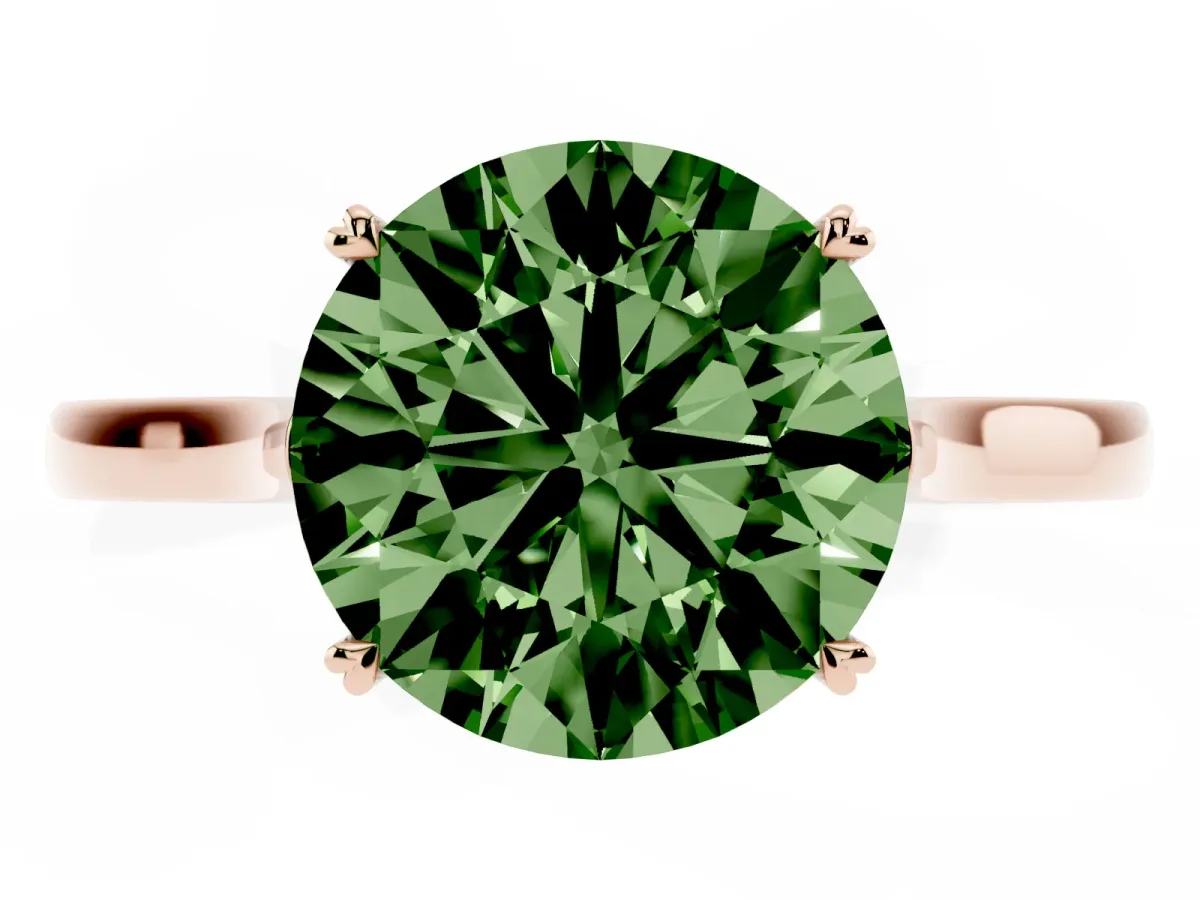 Fancy Green Round Cut Solitaire Heart Prong Engagement Ring with Tapered Band Rose gold