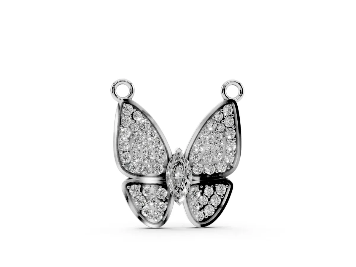 Pavé Oval Prong Butterfly Pendant Silver