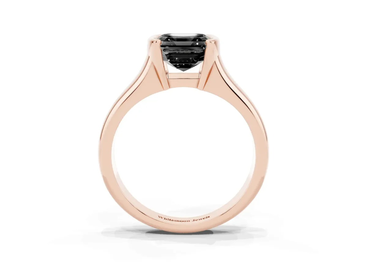 Fancy Black Asscher Cut Solitaire Tension Set Diamond Ring with Split Shank Band Rose gold
