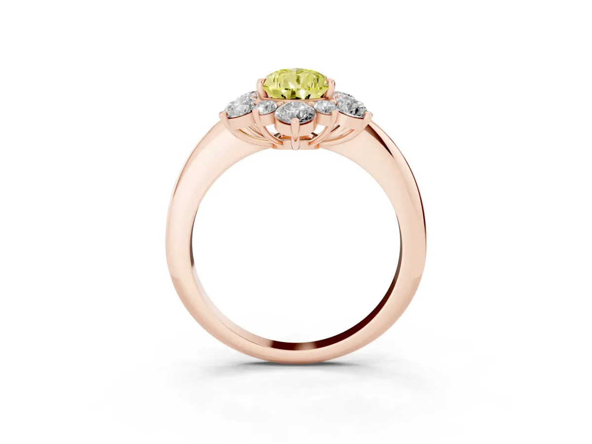 Fancy Yellow Pear Cut Diamond Cluster Halo Ring with Solitaire Band and Four-Prong Setting Rose gold