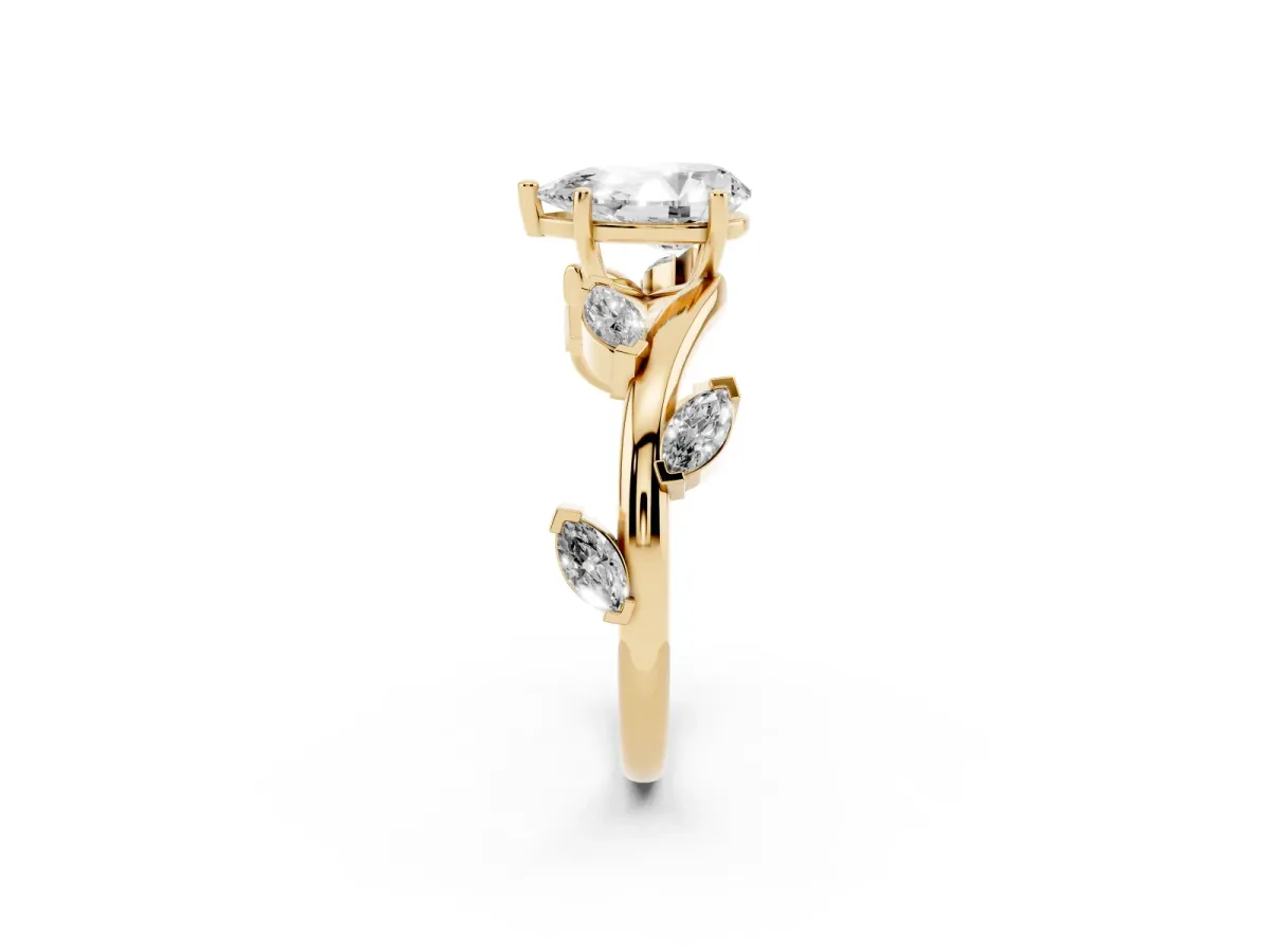 Pear Cut Solitaire Twisted Band Marquise Accent Prong Setting Ring Yellow gold