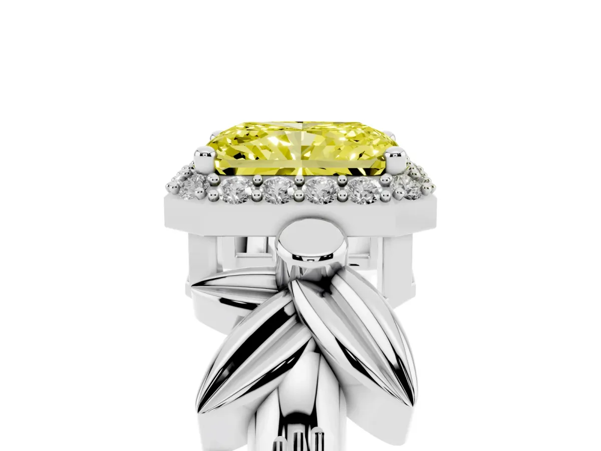 Fancy Yellow Radiant Cut Halo Diamond Floral Band with Four-Prong Setting Platinum