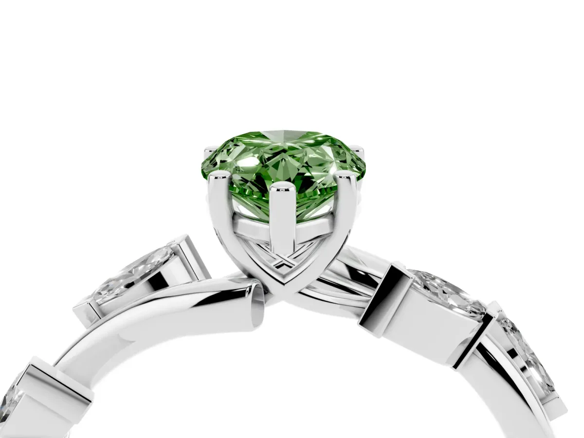 Fancy Green Pear Cut Solitaire Twisted Band Marquise Accent Prong Setting Ring Platinum