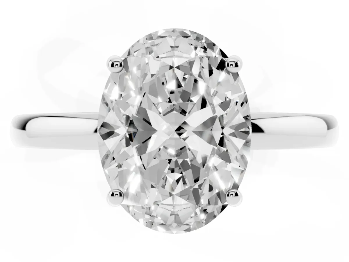Oval Cut Solitaire Diamond Ring with Prong Setting and Plain Band Platinum