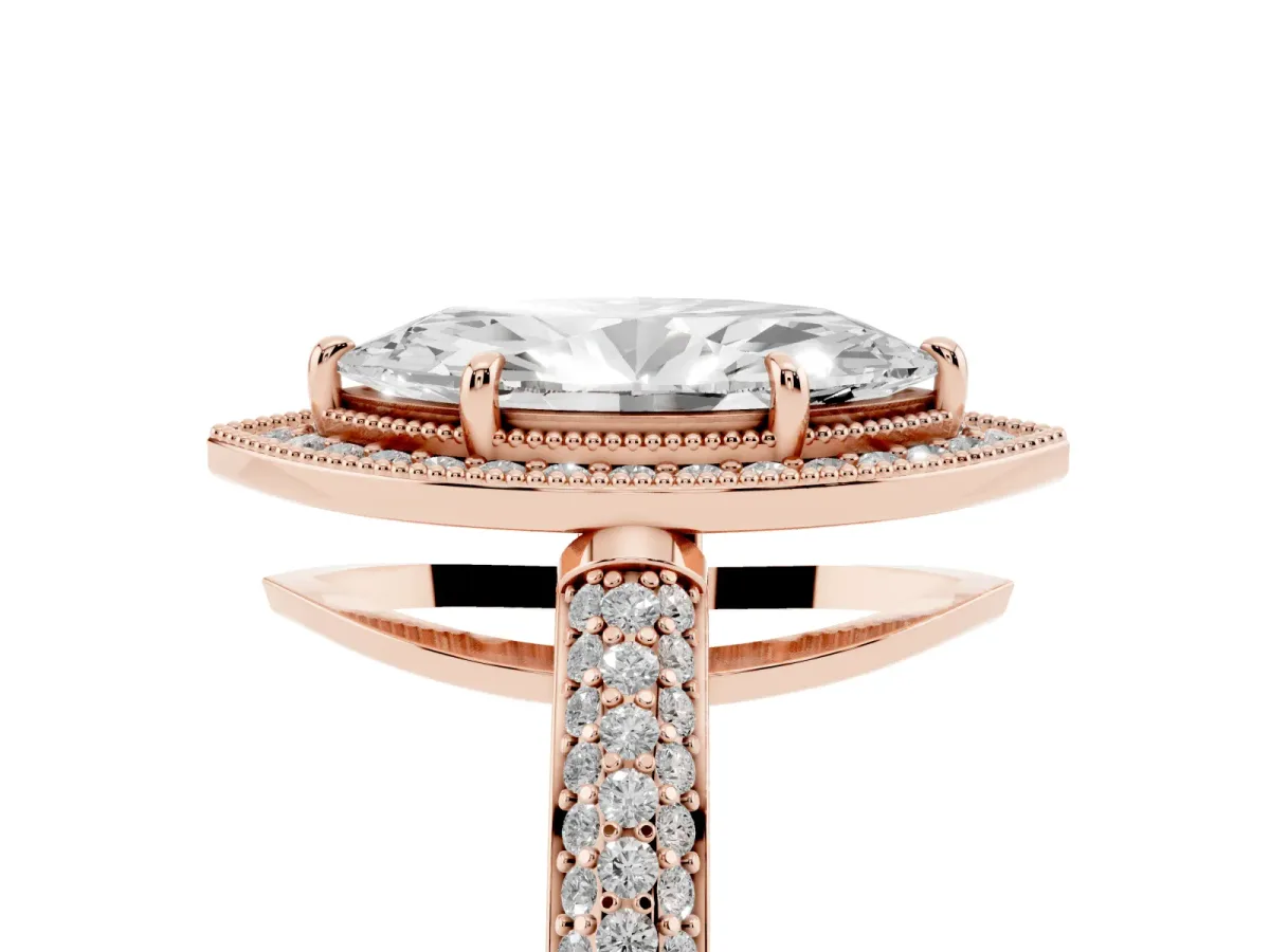 Marquise Cut Cut Halo Diamond Pave Band with Four-Prong Setting Rose gold