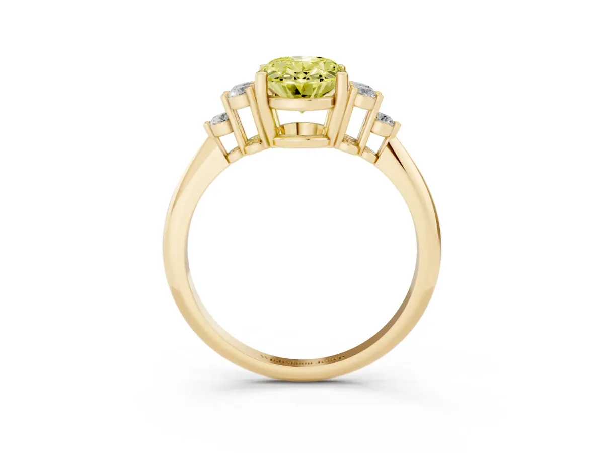 Fancy Yellow Oval Cut Cut Diamond Cluster Ring with Solitaire Band and Four-Prong Setting Yellow gold