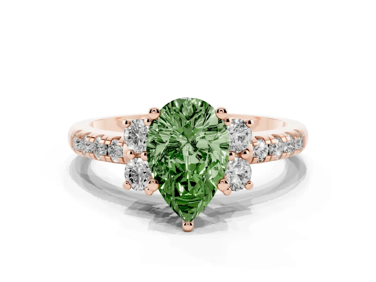 Fancy Green Pear Cut Diamond Three-Stone Pave Band with Four-Prong Setting Rose gold