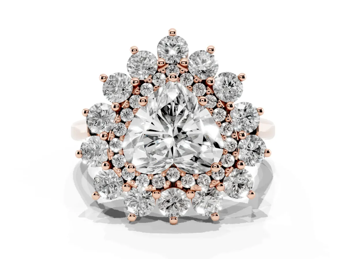 Heart Cut Diamond Floral Double Halo Engagement Ring with Prong Setting Rose gold
