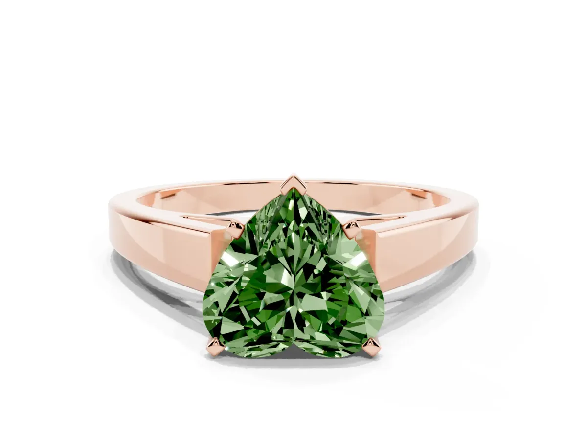 Fancy Green Heart Cut Solitaire Engagement Ring with Four-Prong Setting and Tapered Band Rose gold