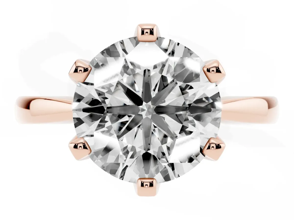Round Cut Solitaire Engagement Ring with Six-Prong Setting and Tapered Band Rose gold