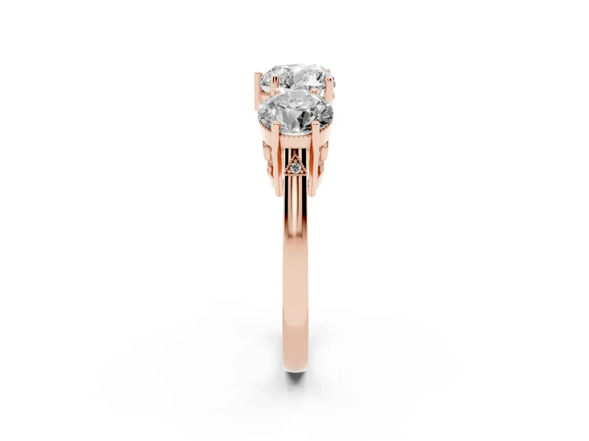 Three-Stone Heart Cut Diamond Engagement Ring with Prong Setting on a Classic Band Rose gold