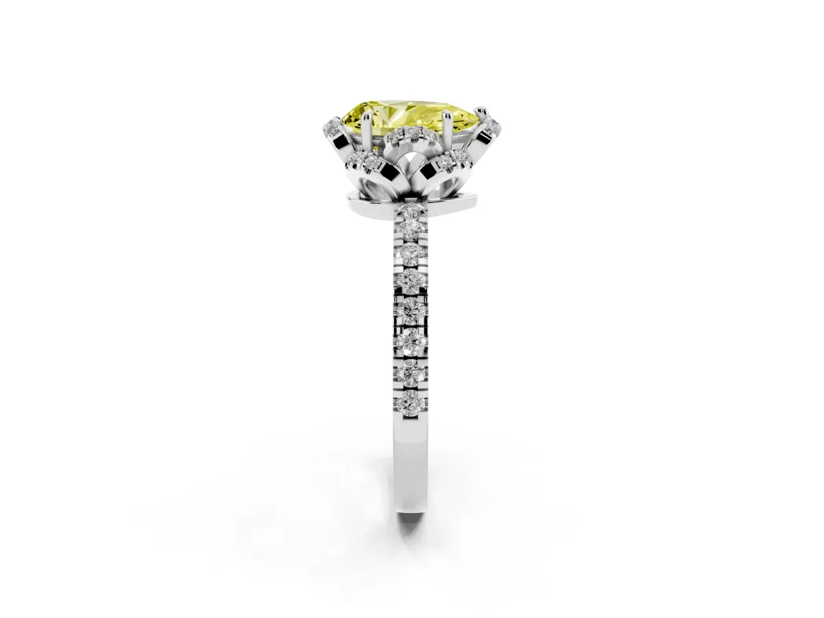 Fancy Yellow Pear Cut Diamond Halo Pave Band with Four-Prong Setting Silver