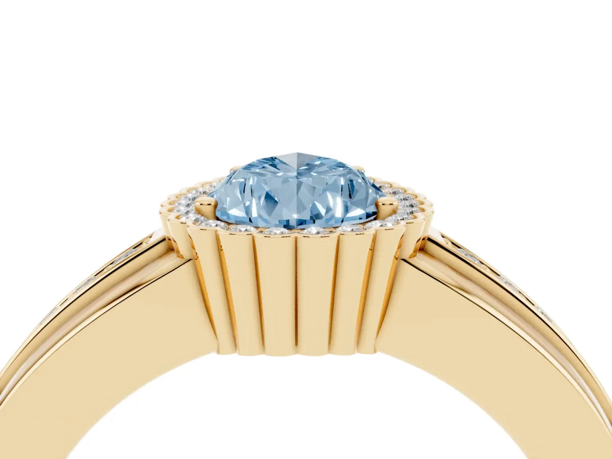 Fancy Blue Pear Cut Cut Halo Pave Band Four-Prong Ring Yellow gold